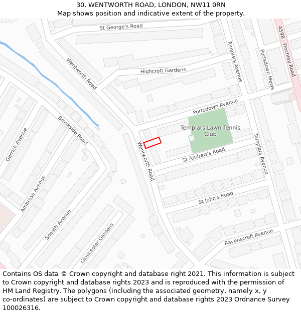30, WENTWORTH ROAD, LONDON, NW11 0RN: Location map and indicative extent of plot