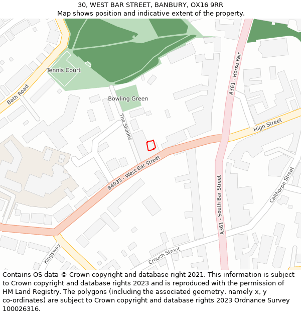 30, WEST BAR STREET, BANBURY, OX16 9RR: Location map and indicative extent of plot