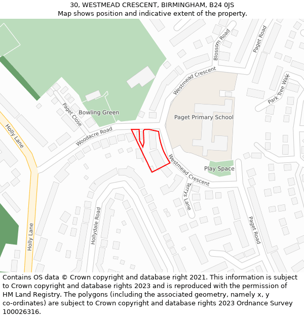 30, WESTMEAD CRESCENT, BIRMINGHAM, B24 0JS: Location map and indicative extent of plot