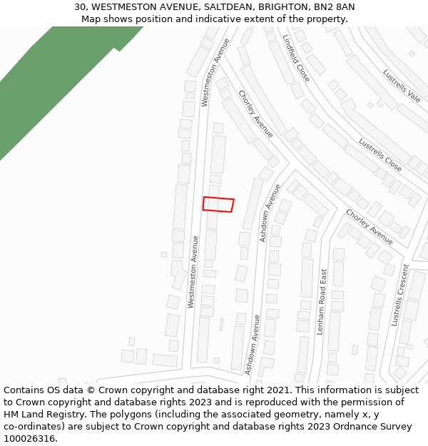 30, WESTMESTON AVENUE, SALTDEAN, BRIGHTON, BN2 8AN: Location map and indicative extent of plot