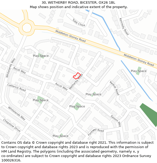 30, WETHERBY ROAD, BICESTER, OX26 1BL: Location map and indicative extent of plot