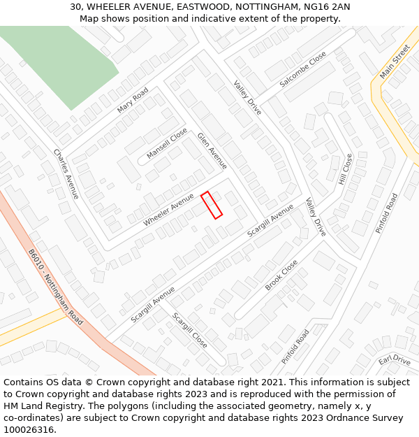 30, WHEELER AVENUE, EASTWOOD, NOTTINGHAM, NG16 2AN: Location map and indicative extent of plot