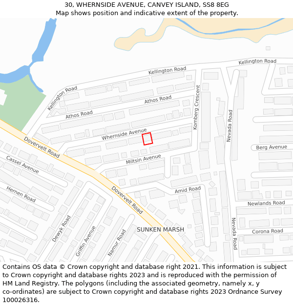 30, WHERNSIDE AVENUE, CANVEY ISLAND, SS8 8EG: Location map and indicative extent of plot