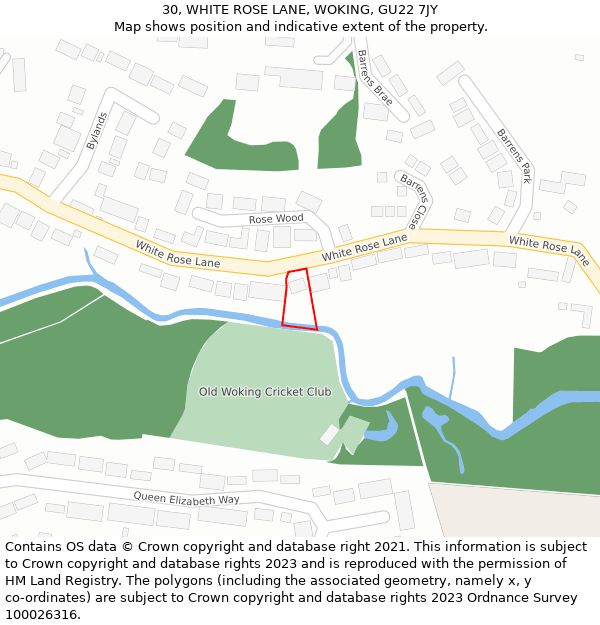 30, WHITE ROSE LANE, WOKING, GU22 7JY: Location map and indicative extent of plot