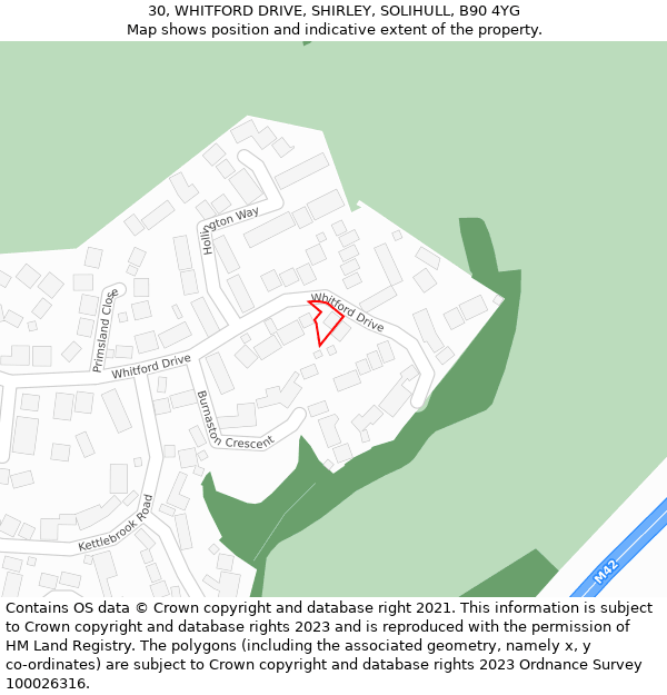 30, WHITFORD DRIVE, SHIRLEY, SOLIHULL, B90 4YG: Location map and indicative extent of plot