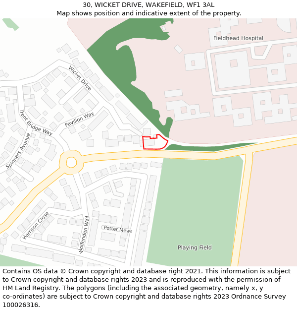 30, WICKET DRIVE, WAKEFIELD, WF1 3AL: Location map and indicative extent of plot