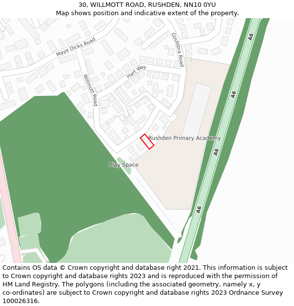 30, WILLMOTT ROAD, RUSHDEN, NN10 0YU: Location map and indicative extent of plot