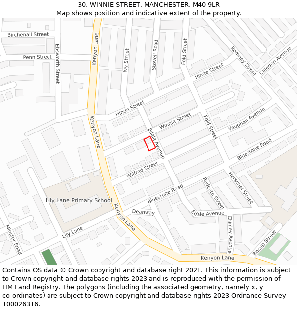 30, WINNIE STREET, MANCHESTER, M40 9LR: Location map and indicative extent of plot