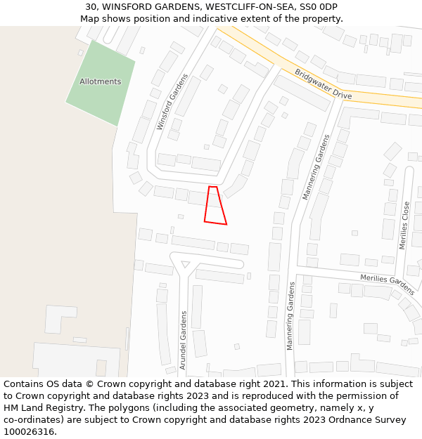30, WINSFORD GARDENS, WESTCLIFF-ON-SEA, SS0 0DP: Location map and indicative extent of plot