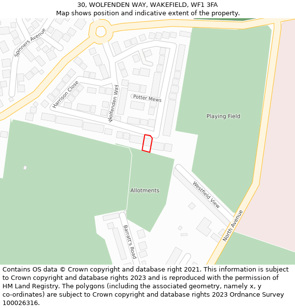 30, WOLFENDEN WAY, WAKEFIELD, WF1 3FA: Location map and indicative extent of plot