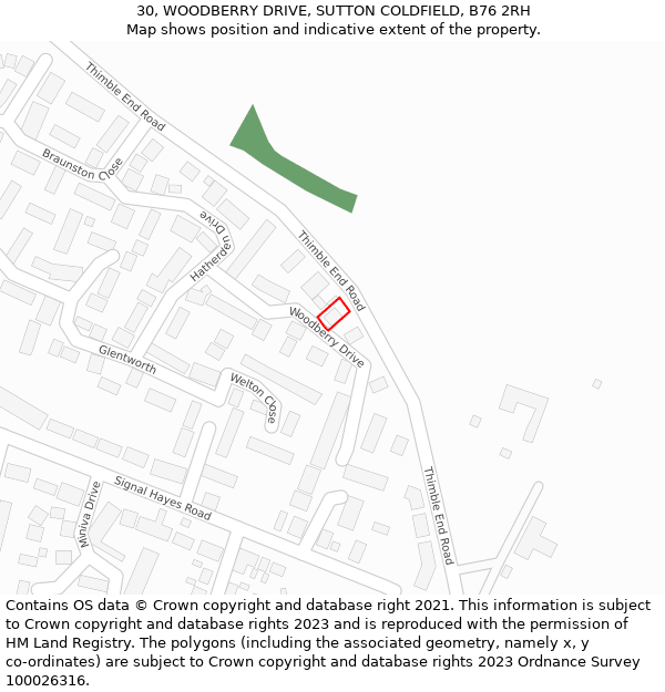 30, WOODBERRY DRIVE, SUTTON COLDFIELD, B76 2RH: Location map and indicative extent of plot