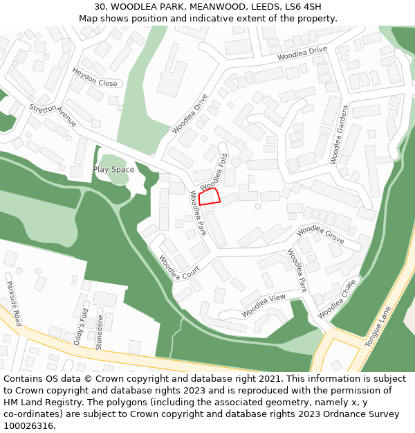30, WOODLEA PARK, MEANWOOD, LEEDS, LS6 4SH: Location map and indicative extent of plot