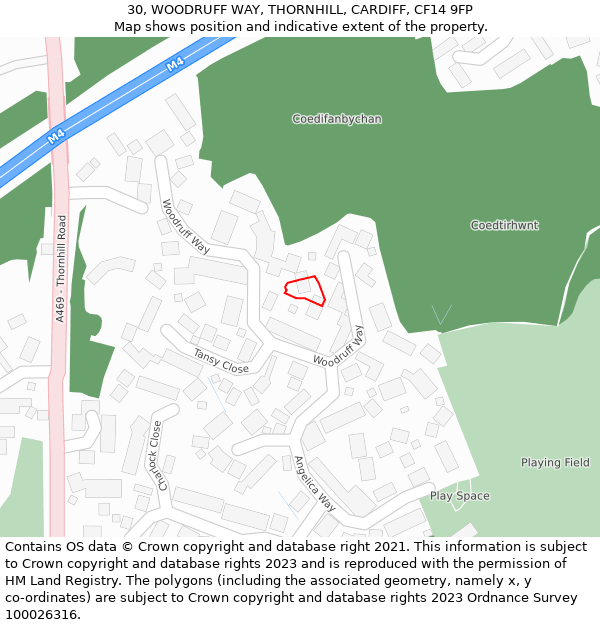 30, WOODRUFF WAY, THORNHILL, CARDIFF, CF14 9FP: Location map and indicative extent of plot