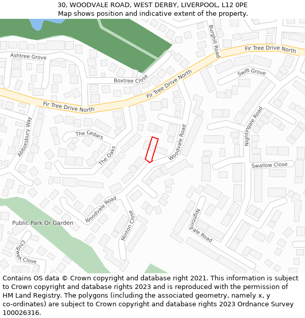 30, WOODVALE ROAD, WEST DERBY, LIVERPOOL, L12 0PE: Location map and indicative extent of plot