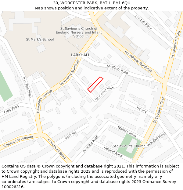30, WORCESTER PARK, BATH, BA1 6QU: Location map and indicative extent of plot