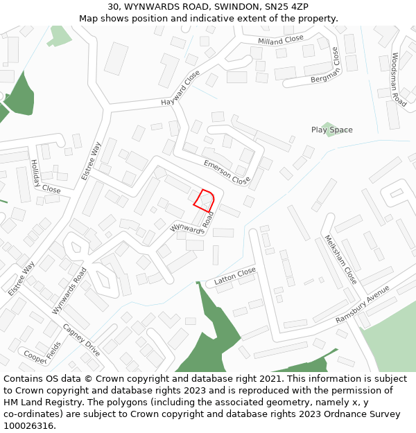 30, WYNWARDS ROAD, SWINDON, SN25 4ZP: Location map and indicative extent of plot