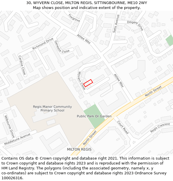 30, WYVERN CLOSE, MILTON REGIS, SITTINGBOURNE, ME10 2WY: Location map and indicative extent of plot