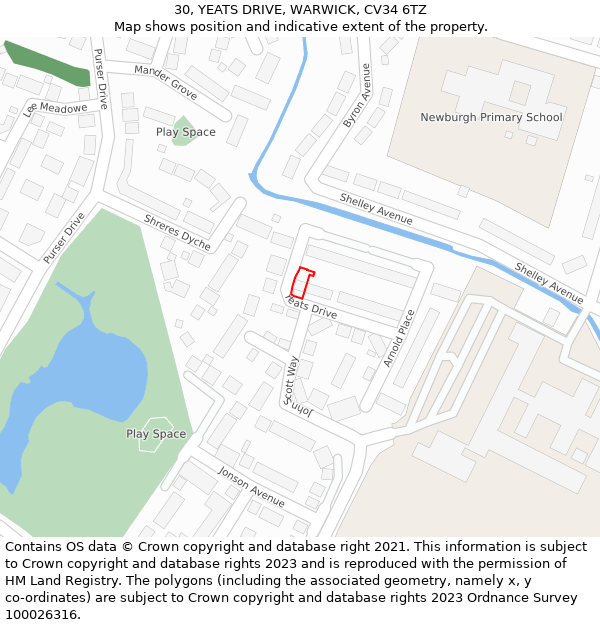 30, YEATS DRIVE, WARWICK, CV34 6TZ: Location map and indicative extent of plot