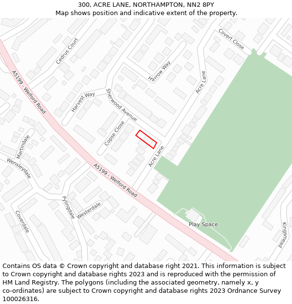 300, ACRE LANE, NORTHAMPTON, NN2 8PY: Location map and indicative extent of plot