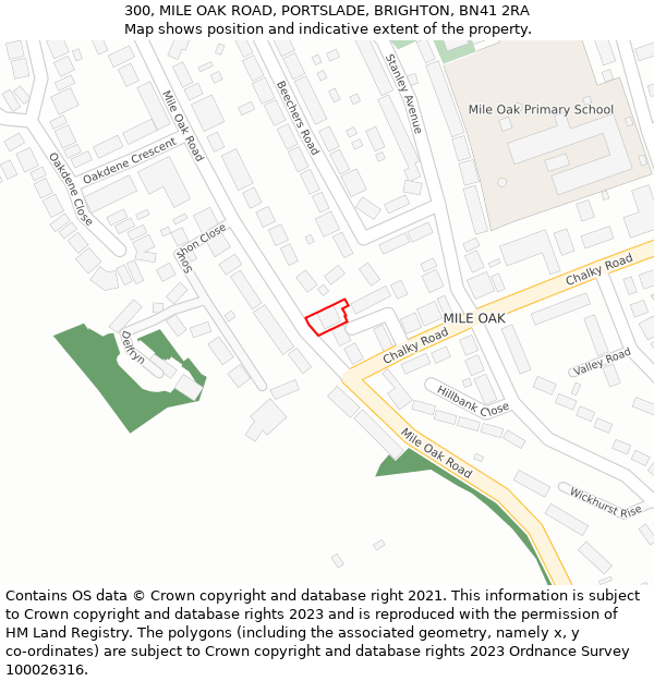 300, MILE OAK ROAD, PORTSLADE, BRIGHTON, BN41 2RA: Location map and indicative extent of plot