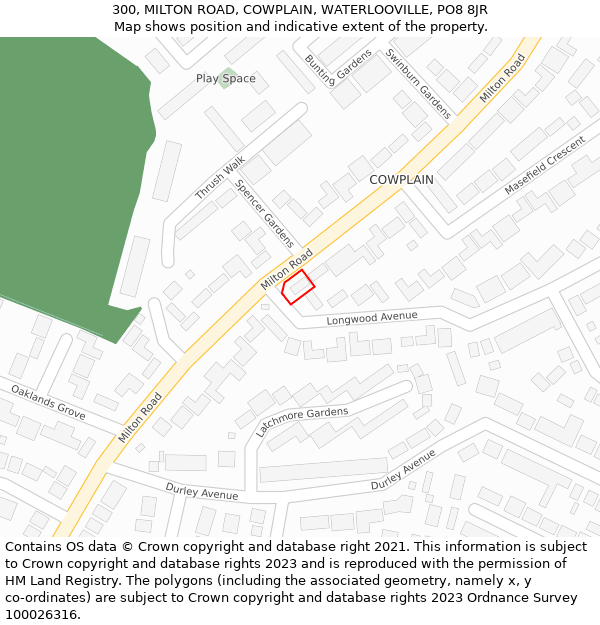 300, MILTON ROAD, COWPLAIN, WATERLOOVILLE, PO8 8JR: Location map and indicative extent of plot