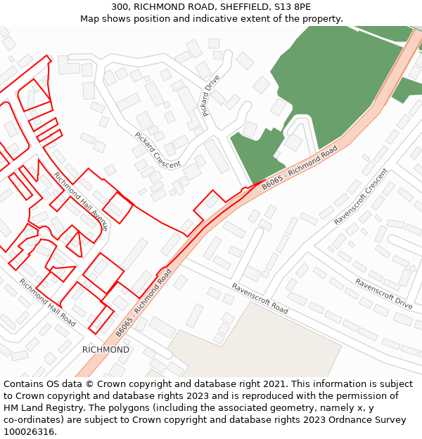 300, RICHMOND ROAD, SHEFFIELD, S13 8PE: Location map and indicative extent of plot