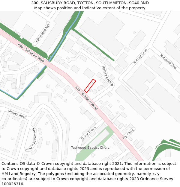 300, SALISBURY ROAD, TOTTON, SOUTHAMPTON, SO40 3ND: Location map and indicative extent of plot