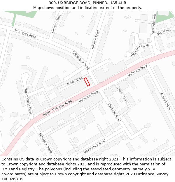 300, UXBRIDGE ROAD, PINNER, HA5 4HR: Location map and indicative extent of plot