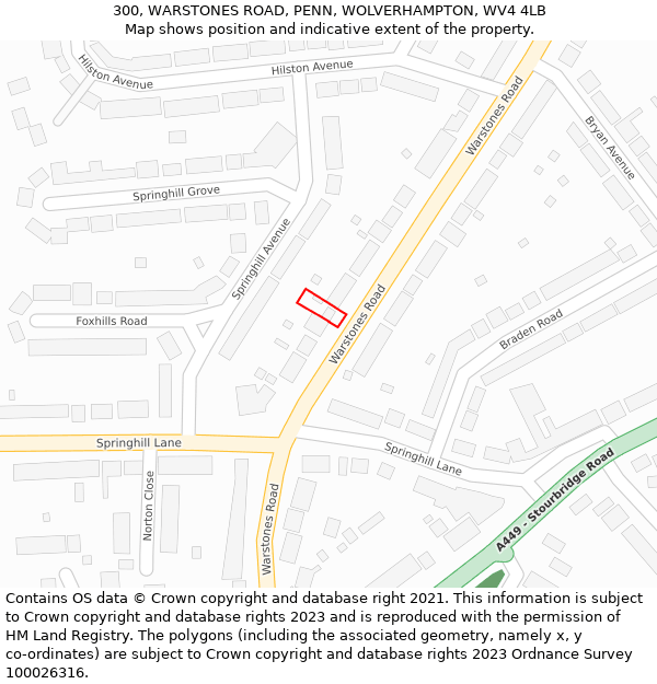 300, WARSTONES ROAD, PENN, WOLVERHAMPTON, WV4 4LB: Location map and indicative extent of plot