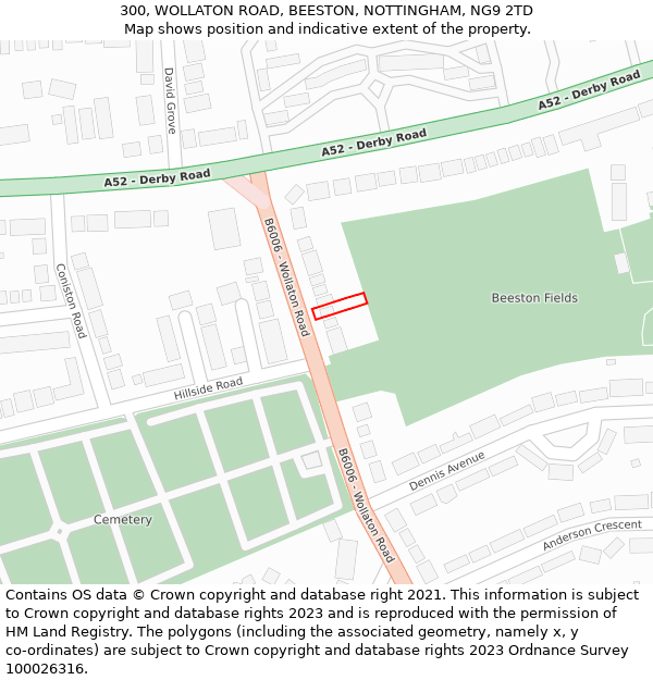 300, WOLLATON ROAD, BEESTON, NOTTINGHAM, NG9 2TD: Location map and indicative extent of plot