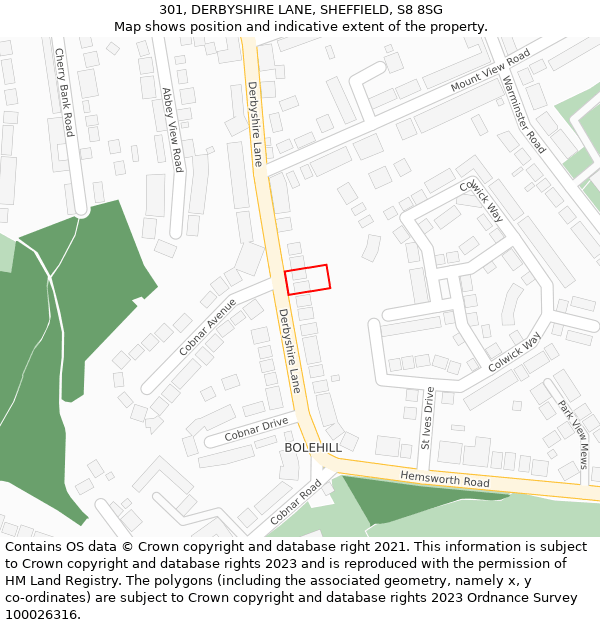 301, DERBYSHIRE LANE, SHEFFIELD, S8 8SG: Location map and indicative extent of plot