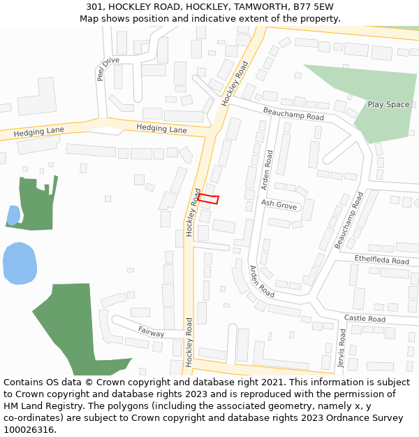 301, HOCKLEY ROAD, HOCKLEY, TAMWORTH, B77 5EW: Location map and indicative extent of plot