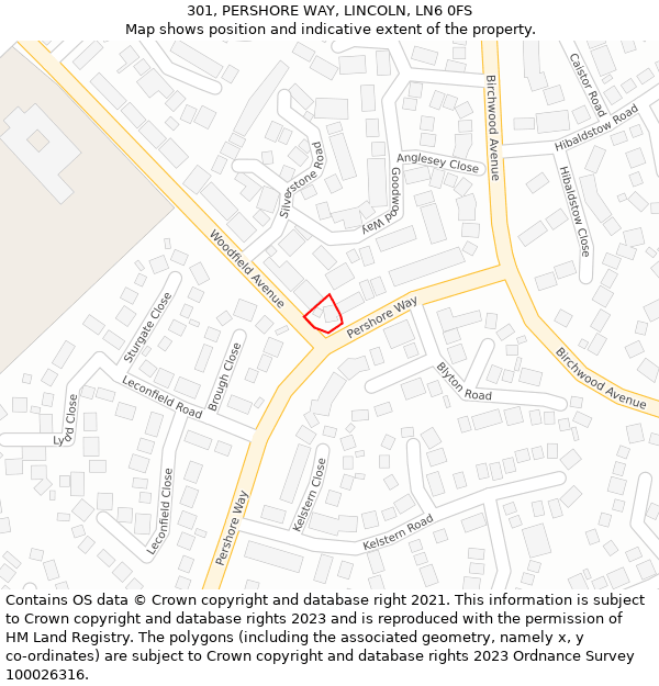 301, PERSHORE WAY, LINCOLN, LN6 0FS: Location map and indicative extent of plot