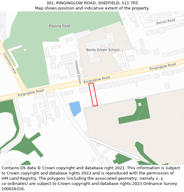 301, RINGINGLOW ROAD, SHEFFIELD, S11 7PZ: Location map and indicative extent of plot