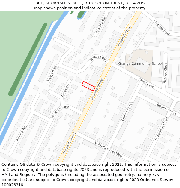 301, SHOBNALL STREET, BURTON-ON-TRENT, DE14 2HS: Location map and indicative extent of plot