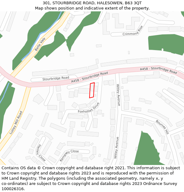 301, STOURBRIDGE ROAD, HALESOWEN, B63 3QT: Location map and indicative extent of plot