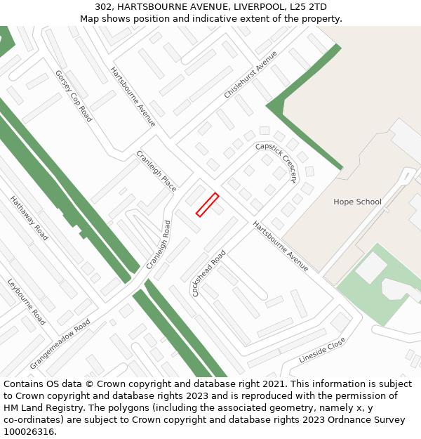 302, HARTSBOURNE AVENUE, LIVERPOOL, L25 2TD: Location map and indicative extent of plot