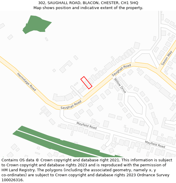 302, SAUGHALL ROAD, BLACON, CHESTER, CH1 5HQ: Location map and indicative extent of plot