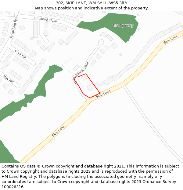 302, SKIP LANE, WALSALL, WS5 3RA: Location map and indicative extent of plot
