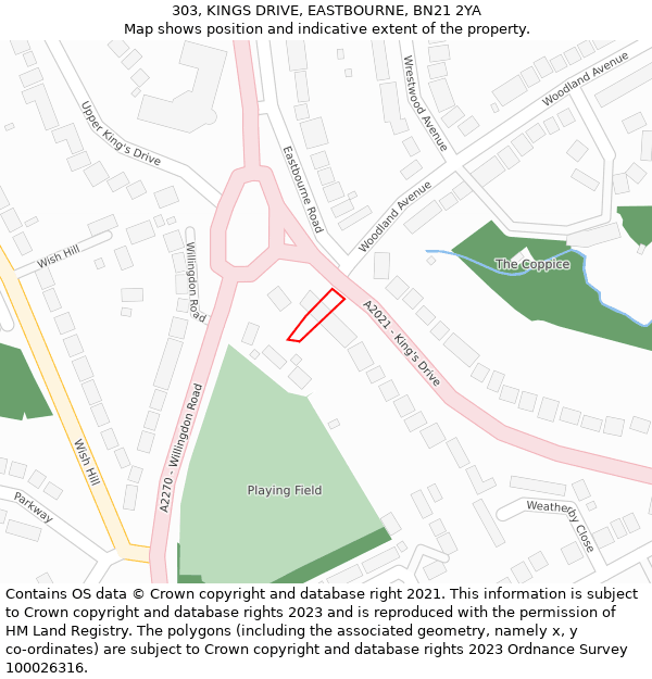 303, KINGS DRIVE, EASTBOURNE, BN21 2YA: Location map and indicative extent of plot
