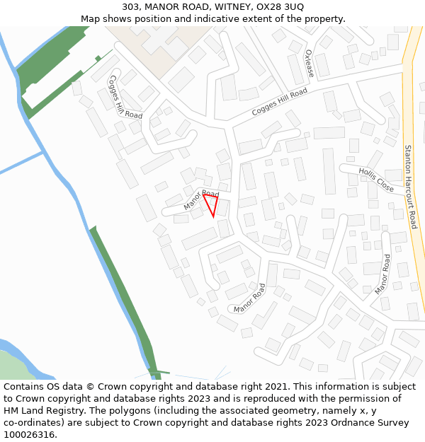 303, MANOR ROAD, WITNEY, OX28 3UQ: Location map and indicative extent of plot