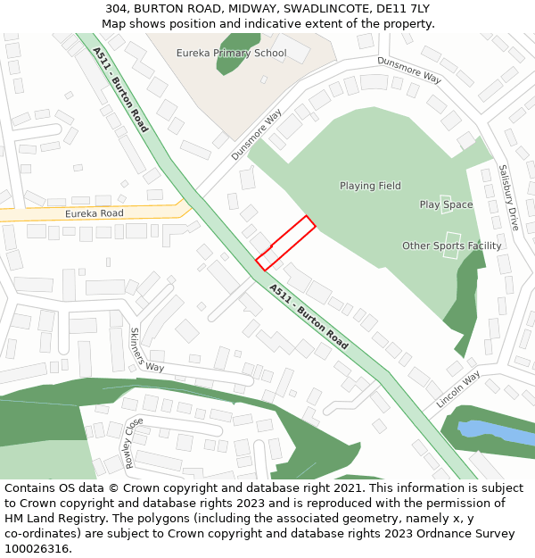 304, BURTON ROAD, MIDWAY, SWADLINCOTE, DE11 7LY: Location map and indicative extent of plot