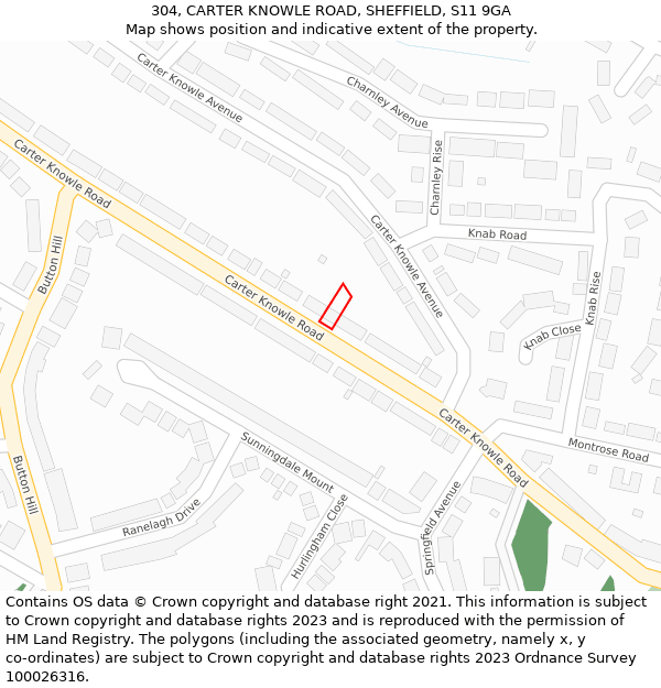 304, CARTER KNOWLE ROAD, SHEFFIELD, S11 9GA: Location map and indicative extent of plot