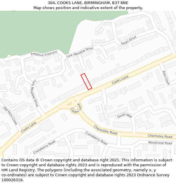 304, COOKS LANE, BIRMINGHAM, B37 6NE: Location map and indicative extent of plot