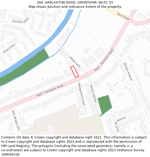 304, HARLAXTON ROAD, GRANTHAM, NG31 7JY: Location map and indicative extent of plot