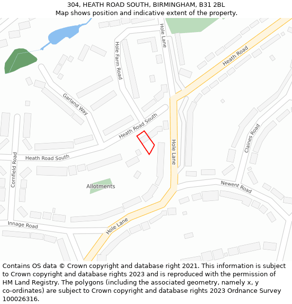 304, HEATH ROAD SOUTH, BIRMINGHAM, B31 2BL: Location map and indicative extent of plot