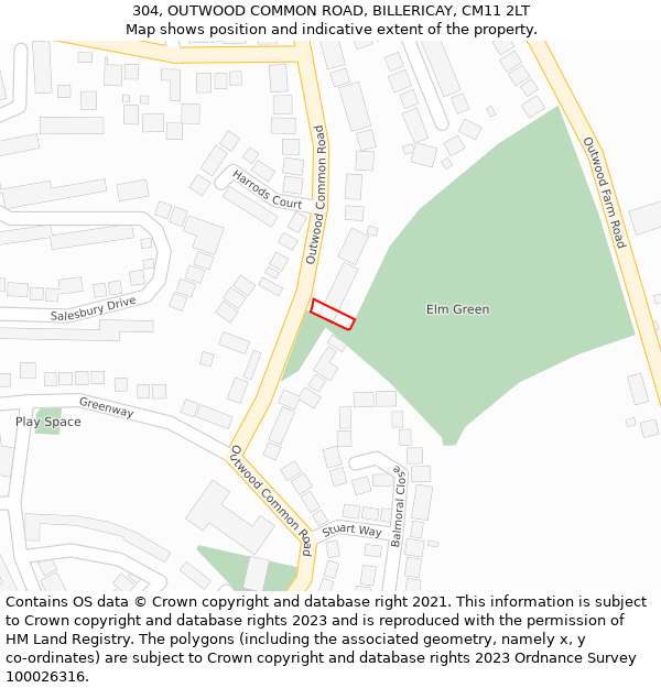 304, OUTWOOD COMMON ROAD, BILLERICAY, CM11 2LT: Location map and indicative extent of plot