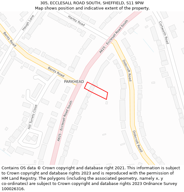 305, ECCLESALL ROAD SOUTH, SHEFFIELD, S11 9PW: Location map and indicative extent of plot