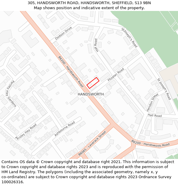 305, HANDSWORTH ROAD, HANDSWORTH, SHEFFIELD, S13 9BN: Location map and indicative extent of plot