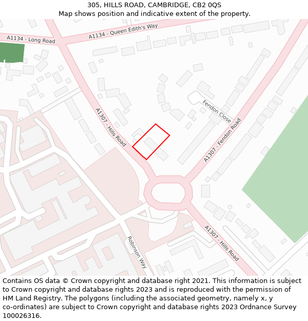 305, HILLS ROAD, CAMBRIDGE, CB2 0QS: Location map and indicative extent of plot